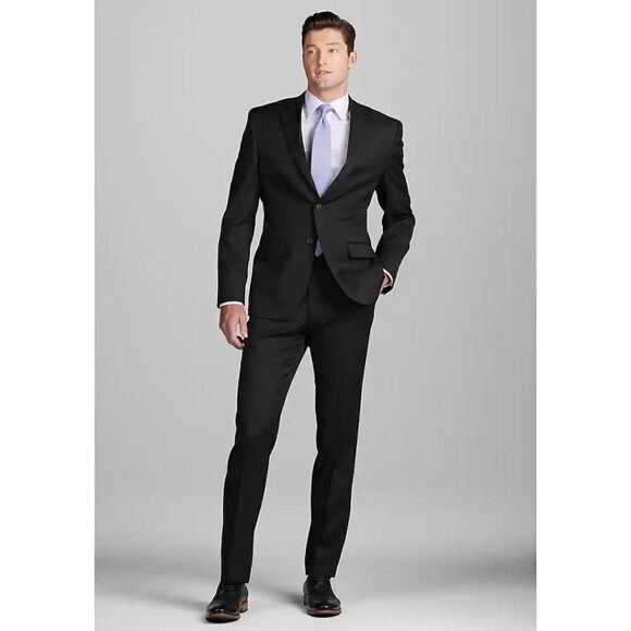 40R Pronto Uomo Men's 2pc Suit Jacket Blazer Pant Size 34W Charcoal E03256 - Picture 2 of 15